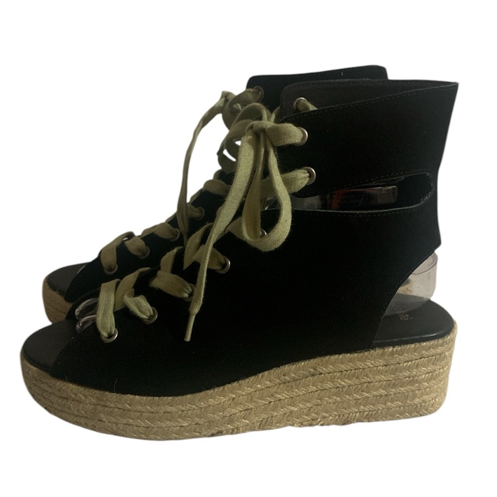 Ecote Black Espadrille Wedge Sandals 8